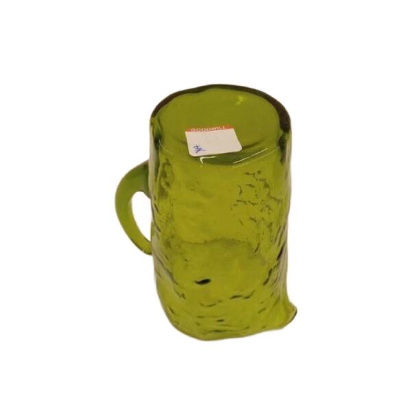 Vintage Green Crinkle Glass Pitcher by Morgantown Glass, Tijuana Pattern - Picture 3 of 6